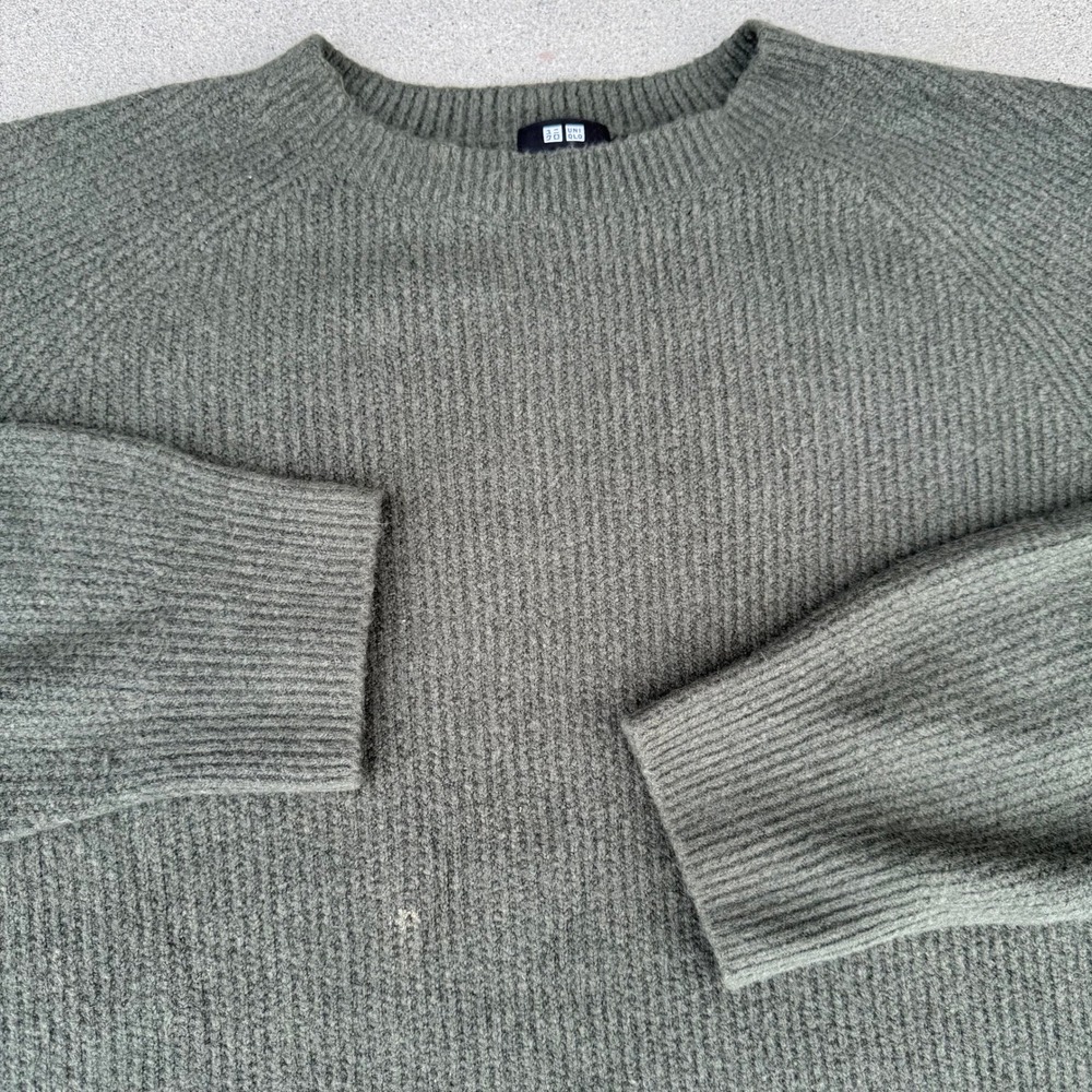 Uniqlo Crew Neck Sweater Mens XXL Olive Green Ribbed Knit